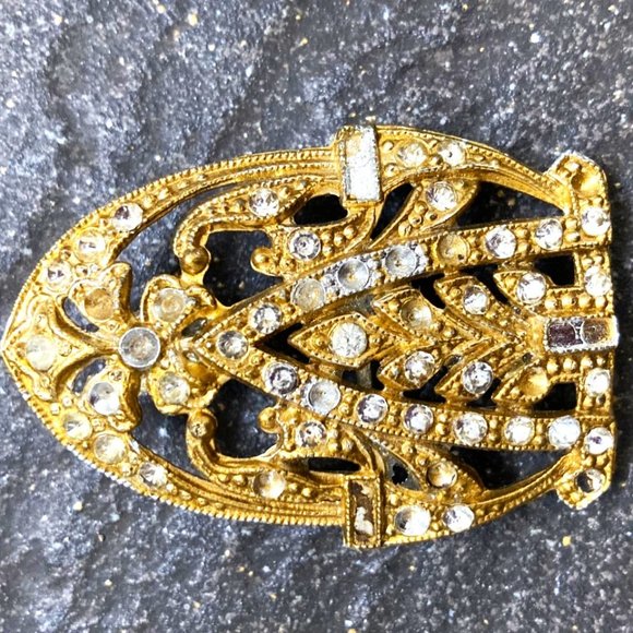 Ritzy rhinestone 30s belt buckle signed WMCA + Scarf clip! - Picture 5 of 7